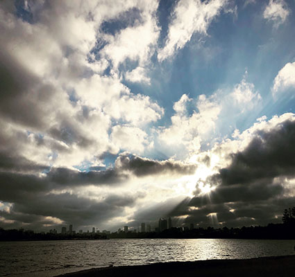 Rays of sunlight through the clouds